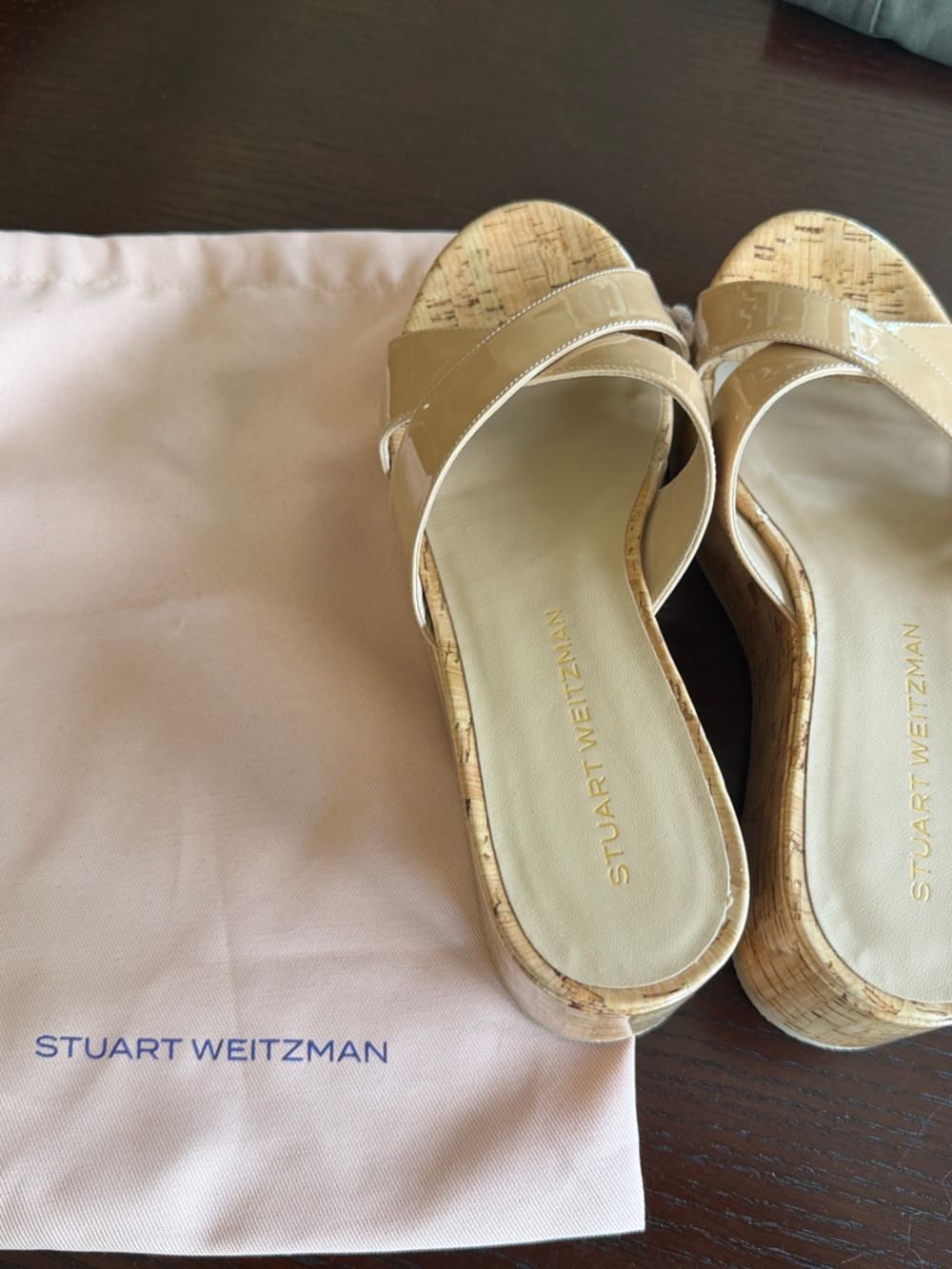 Stuart Weitzman Gold Cork Slide Mules